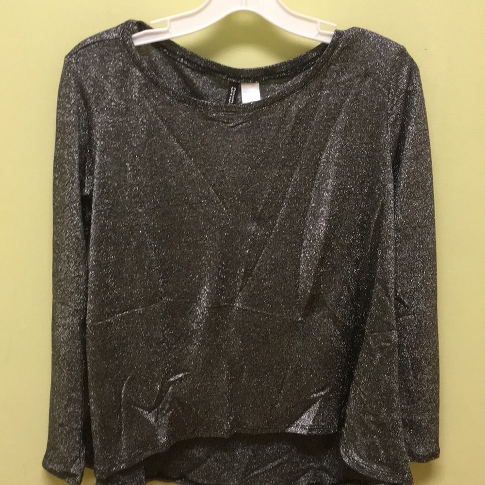 H&M Metallic Black Silver Long Sleeve Blouse